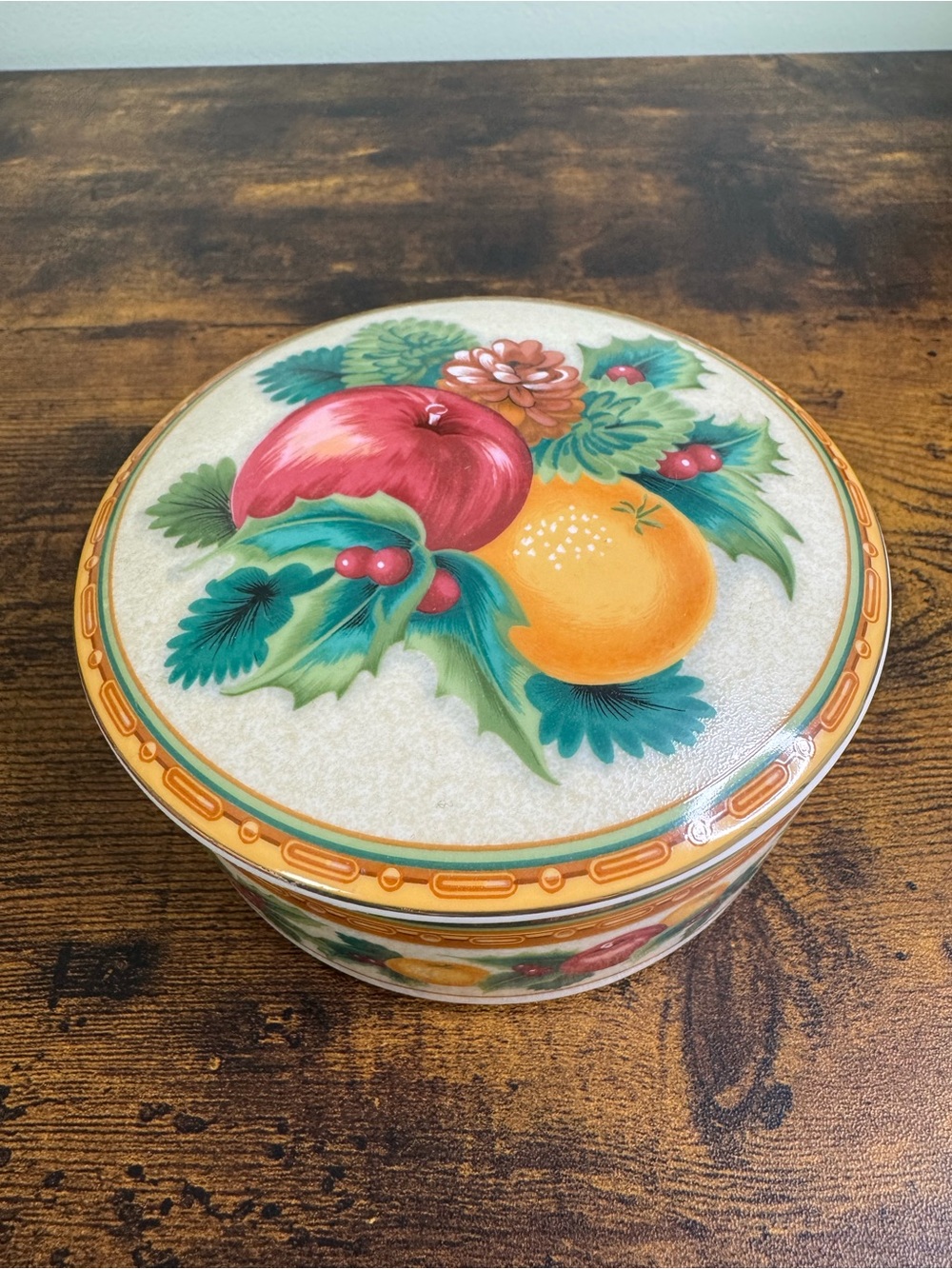 Mikasa Holiday Fruit Japan Ceramic Trinket Box - Lidded Dish
